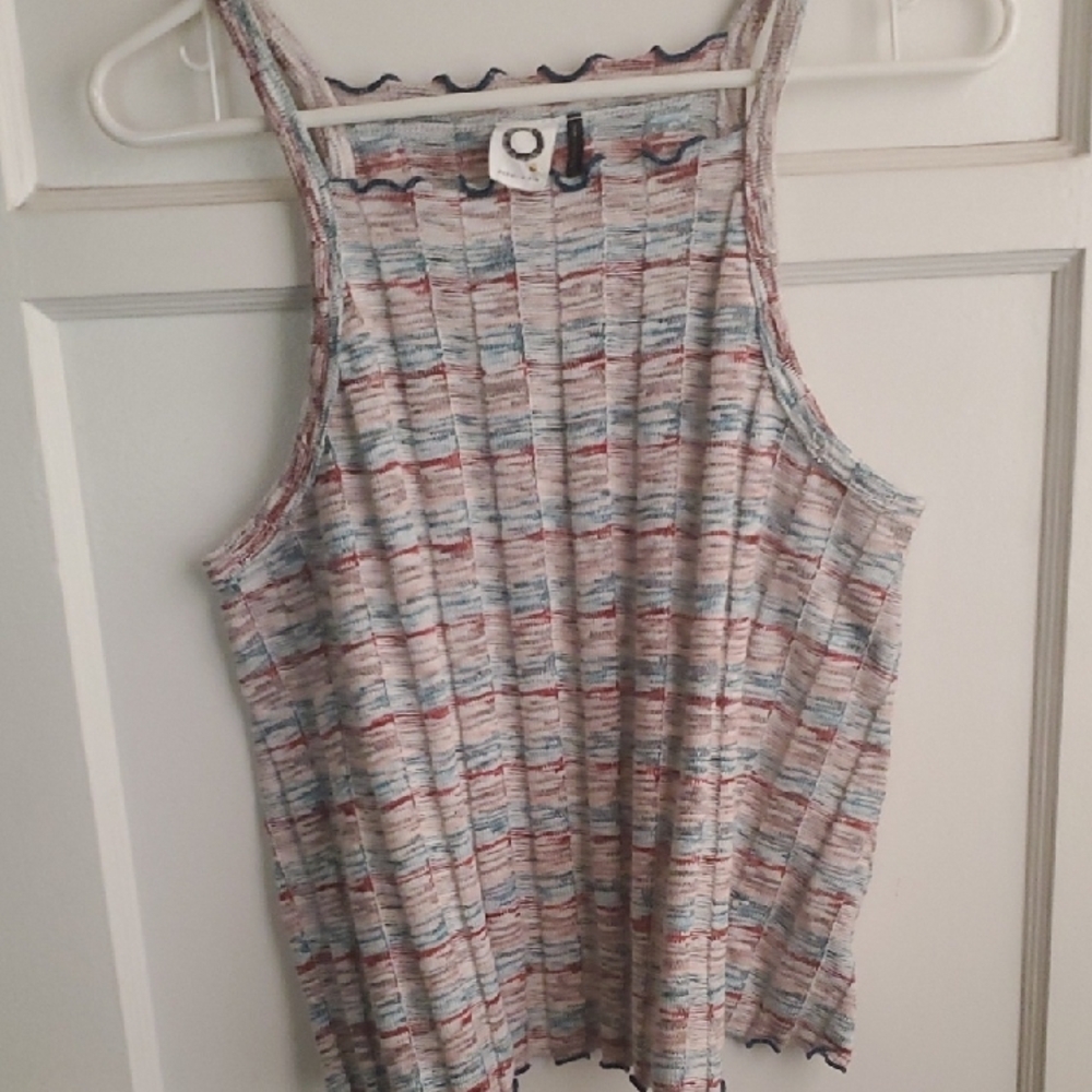 Antropology Ribbed Sleeveless Gray and Pink Tank Top